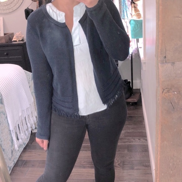 Artisan NY navy blue fringe sweater cardigan NWT - Picture 3 of 7